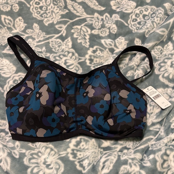 Natori Camo Floral Yogi Sports Bra in Blue and Gray - Picture 1 of 7